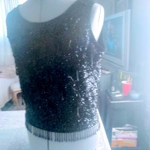 Black Beaded & Sequin Wool Tank Top size: M